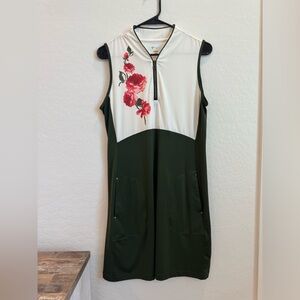 Greg Norman Women's American Beauty Tulip Collar Dress Green/White Size Medium